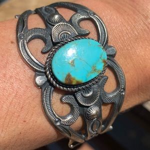 NEW! EL Billah Silver & Turquoise Sand Cast Bracelet